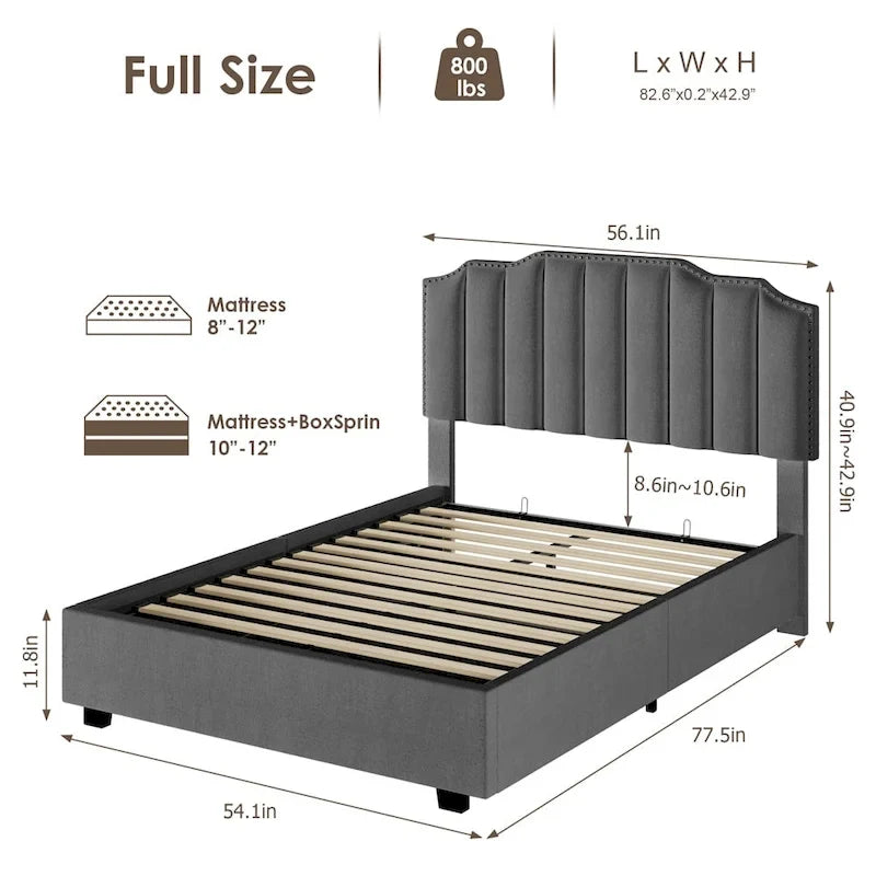 Lit double en velours avec sommier relevable