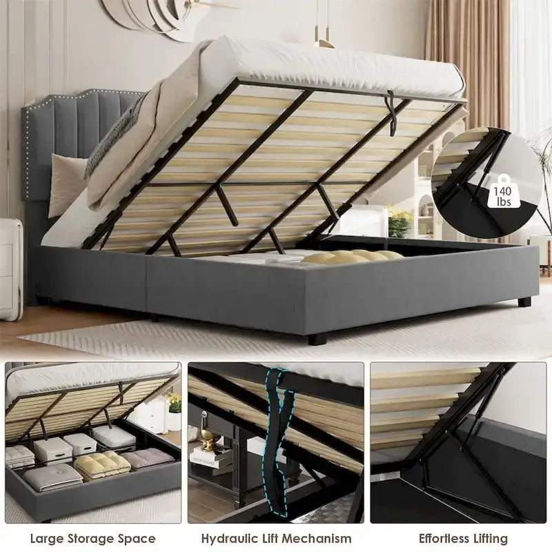 Lit double en velours avec sommier relevable