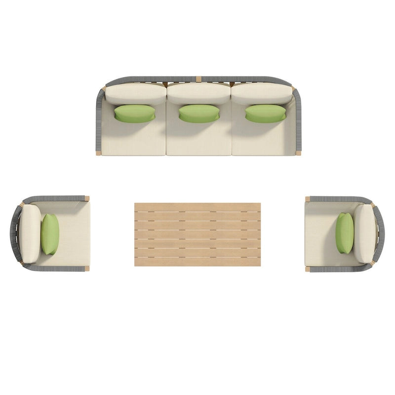 Corvus Iona 4-piece Patio Eucalyptus Wood and Rope Sofa Seating Set with Sunbrella Fabric
