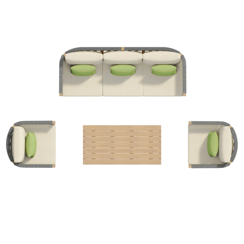 Corvus Iona 4-piece Patio Eucalyptus Wood and Rope Sofa Seating Set with Sunbrella Fabric