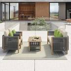 Corvus Iona 4-piece Patio Eucalyptus Wood and Rope Sofa Seating Set with Sunbrella Fabric