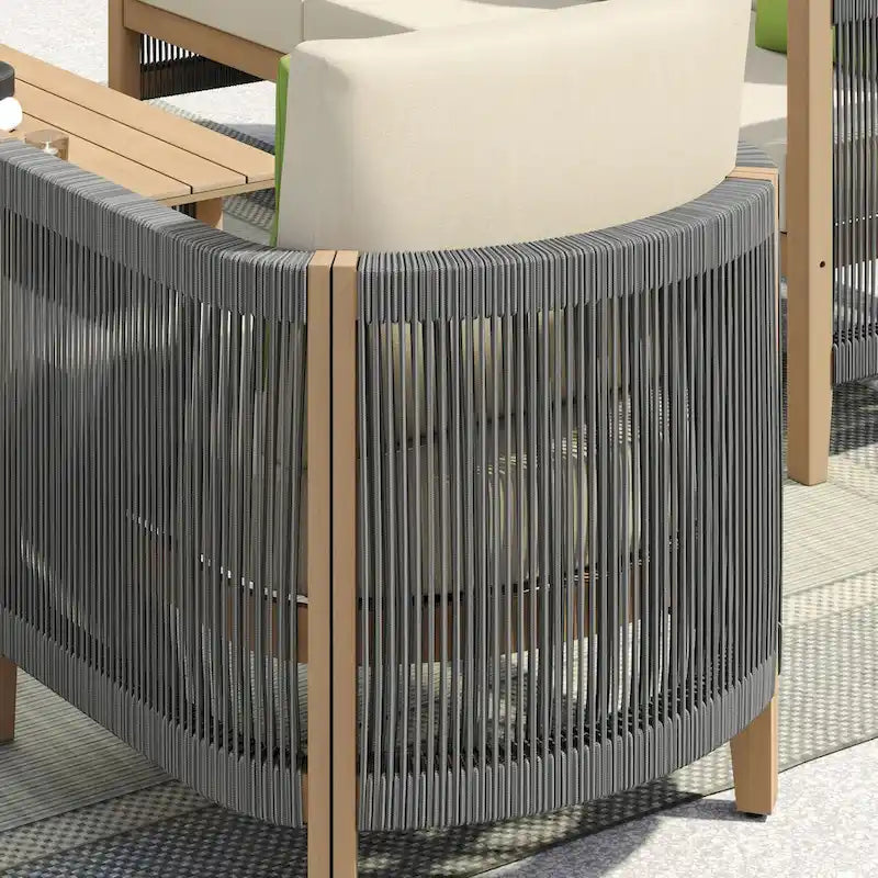 Corvus Iona 4-piece Patio Eucalyptus Wood and Rope Sofa Seating Set with Sunbrella Fabric