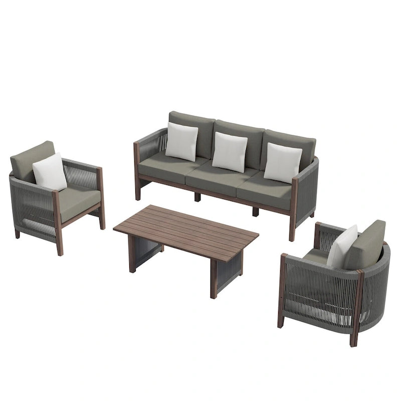 Corvus Iona 4-piece Patio Eucalyptus Wood and Rope Sofa Seating Set with Sunbrella Fabric