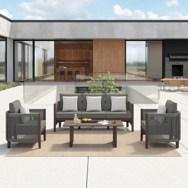 Corvus Iona 4-piece Patio Eucalyptus Wood and Rope Sofa Seating Set with Sunbrella Fabric
