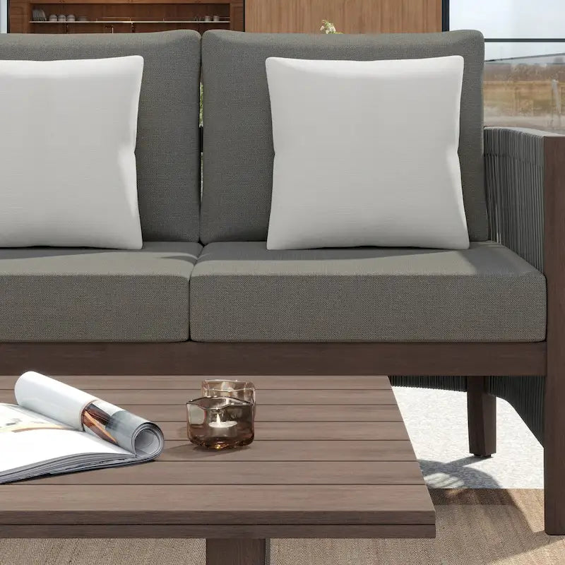 Corvus Iona 4-piece Patio Eucalyptus Wood and Rope Sofa Seating Set with Sunbrella Fabric