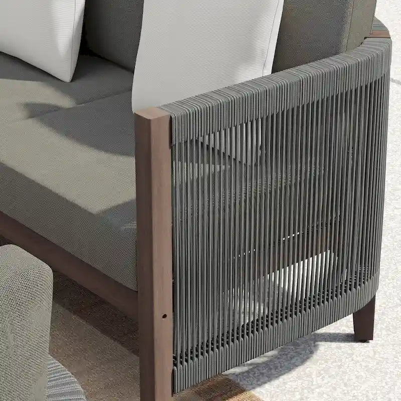 Corvus Iona 4-piece Patio Eucalyptus Wood and Rope Sofa Seating Set with Sunbrella Fabric
