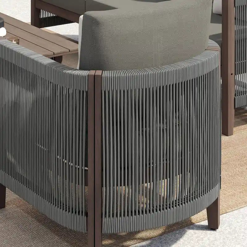 Corvus Iona 4-piece Patio Eucalyptus Wood and Rope Sofa Seating Set with Sunbrella Fabric