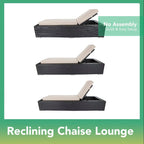 Ohana Outdoor Patio 9 Piece Black Wicker Sofa and Chaise Lounge Set - No Assembly