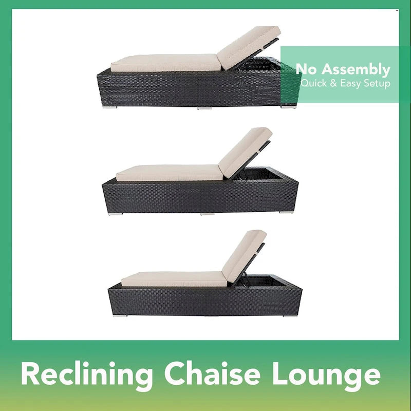 Ohana Outdoor Patio 9 Piece Black Wicker Sofa and Chaise Lounge Set - No Assembly