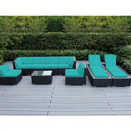 Ohana Outdoor Patio 9 Piece Black Wicker Sofa and Chaise Lounge Set - No Assembly
