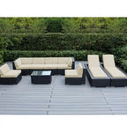 Ohana Outdoor Patio 9 Piece Black Wicker Sofa and Chaise Lounge Set - No Assembly