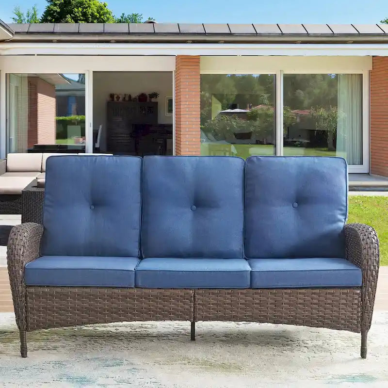 6 Piece Outdoor Sofa Swivel Chair with Ottomans - Brown