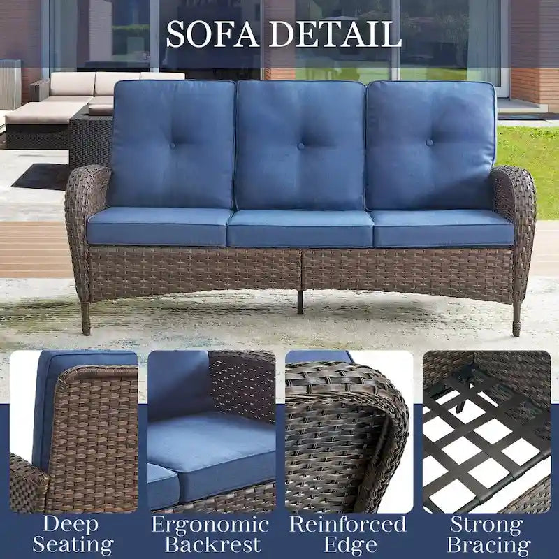 6 Piece Outdoor Sofa Swivel Chair with Ottomans - Brown