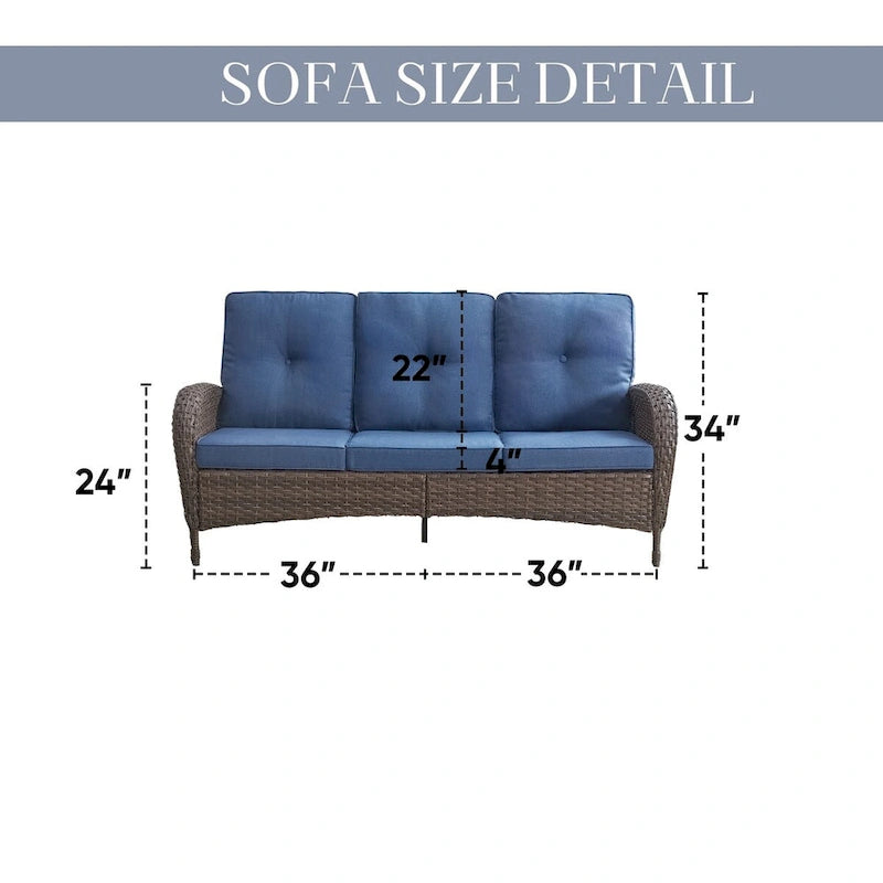 6 Piece Outdoor Sofa Swivel Chair with Ottomans - Brown