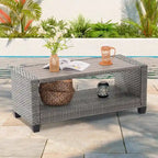 LIVOOSUN Outdoor 7Pcs Furniture Conversation Gray Rattan Sofa Set w/2 Tables