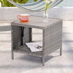 LIVOOSUN Outdoor 7Pcs Furniture Conversation Gray Rattan Sofa Set w/2 Tables
