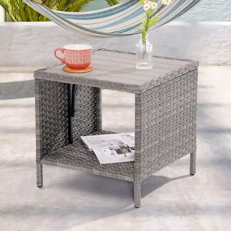 LIVOOSUN Outdoor 7Pcs Furniture Conversation Gray Rattan Sofa Set w/2 Tables