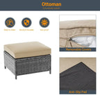 LIVOOSUN Outdoor 7Pcs Furniture Conversation Gray Rattan Sofa Set w/2 Tables