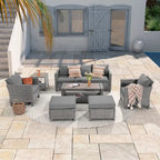 LIVOOSUN Outdoor 7Pcs Furniture Conversation Gray Rattan Sofa Set w/2 Tables