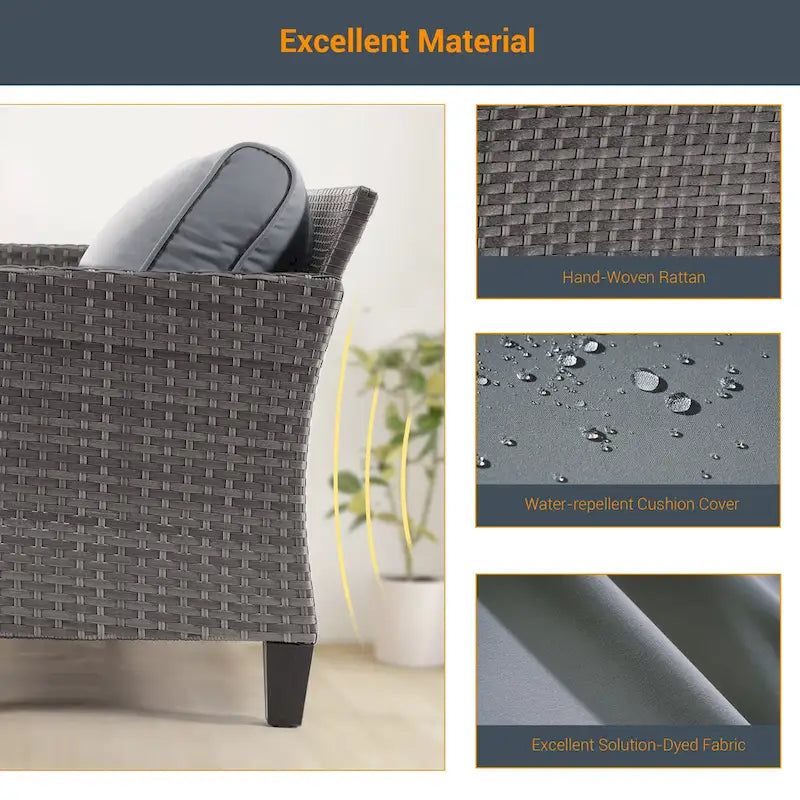 LIVOOSUN Outdoor 7Pcs Furniture Conversation Gray Rattan Sofa Set w/2 Tables