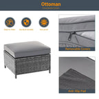 LIVOOSUN Outdoor 7Pcs Furniture Conversation Gray Rattan Sofa Set w/2 Tables