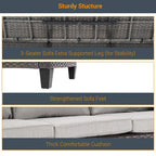 LIVOOSUN Outdoor 7Pcs Furniture Conversation Gray Rattan Sofa Set w/2 Tables