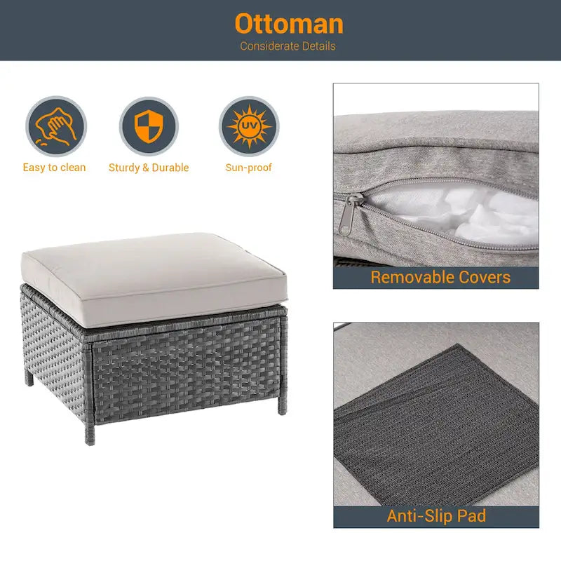 LIVOOSUN Outdoor 7Pcs Furniture Conversation Gray Rattan Sofa Set w/2 Tables