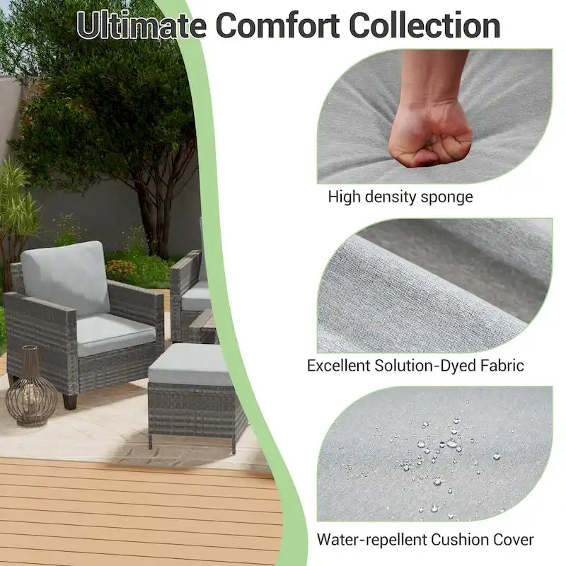 LIVOOSUN Outdoor 7Pcs Furniture Conversation Gray Rattan Sofa Set w/2 Tables