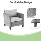 LIVOOSUN Outdoor 7Pcs Furniture Conversation Gray Rattan Sofa Set w/2 Tables