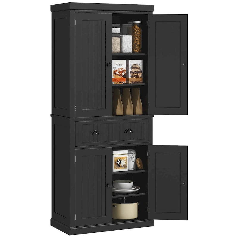 Meuble de rangement pour garde-manger de cuisine 72, armoire autoportante traditionnelle avec 4 portes et 3 étagères réglables, grand tiroir central