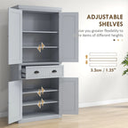 Meuble de rangement pour garde-manger de cuisine 72, armoire autoportante traditionnelle avec 4 portes et 3 étagères réglables, grand tiroir central
