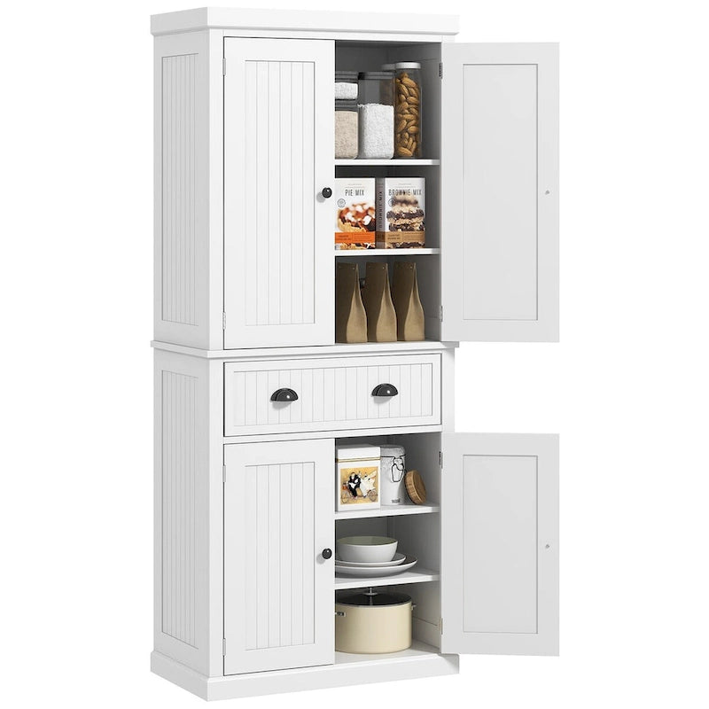 Meuble de rangement pour garde-manger de cuisine 72, armoire autoportante traditionnelle avec 4 portes et 3 étagères réglables, grand tiroir central
