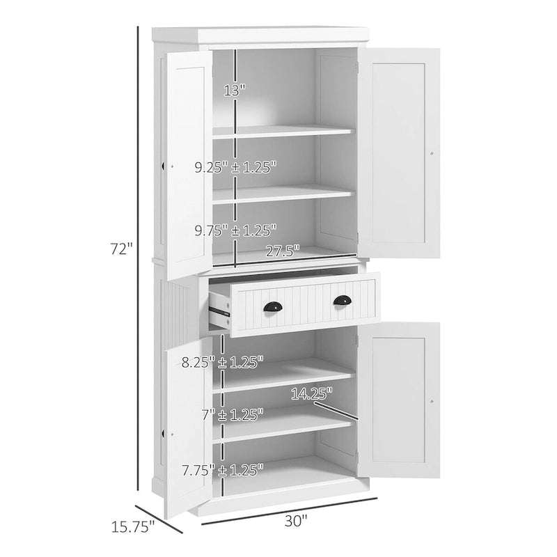 Meuble de rangement pour garde-manger de cuisine 72, armoire autoportante traditionnelle avec 4 portes et 3 étagères réglables, grand tiroir central