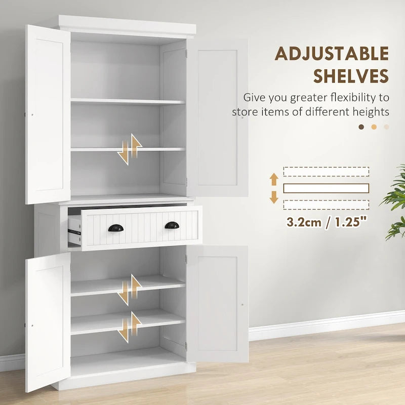 Meuble de rangement pour garde-manger de cuisine 72, armoire autoportante traditionnelle avec 4 portes et 3 étagères réglables, grand tiroir central
