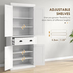 Meuble de rangement pour garde-manger de cuisine 72, armoire autoportante traditionnelle avec 4 portes et 3 étagères réglables, grand tiroir central
