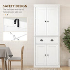 Meuble de rangement pour garde-manger de cuisine 72, armoire autoportante traditionnelle avec 4 portes et 3 étagères réglables, grand tiroir central
