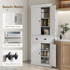 Meuble de rangement pour garde-manger de cuisine 72, armoire autoportante traditionnelle avec 4 portes et 3 étagères réglables, grand tiroir central
