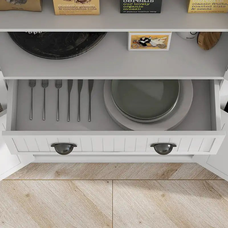 Meuble de rangement pour garde-manger de cuisine 72, armoire autoportante traditionnelle avec 4 portes et 3 étagères réglables, grand tiroir central