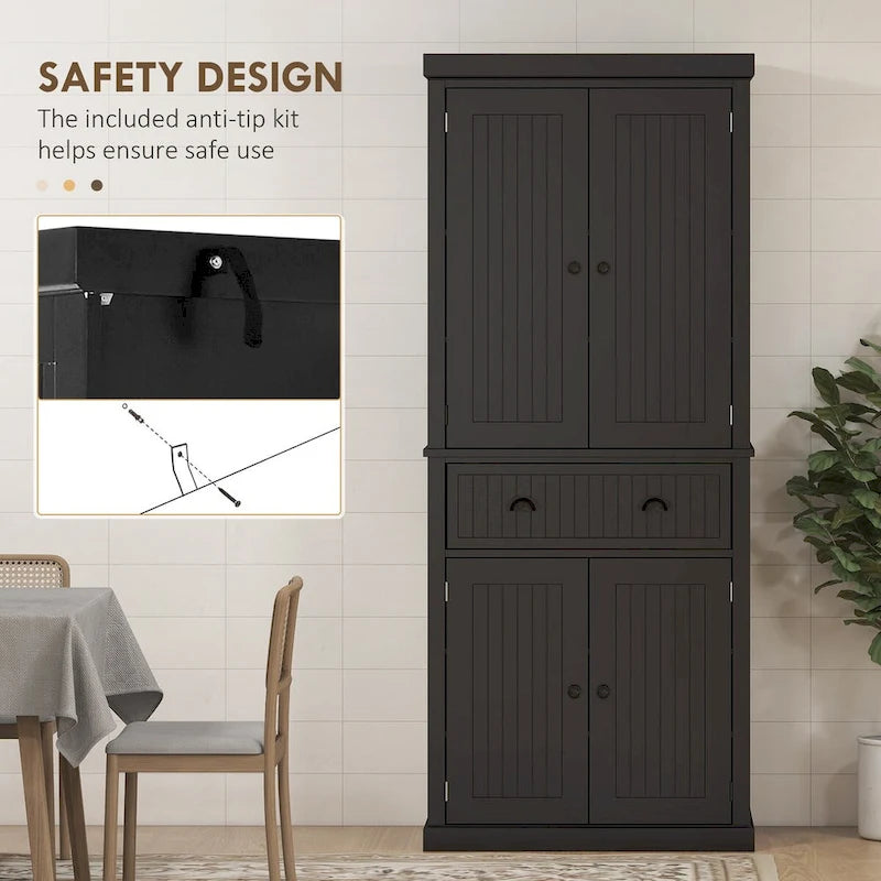 Meuble de rangement pour garde-manger de cuisine 72, armoire autoportante traditionnelle avec 4 portes et 3 étagères réglables, grand tiroir central