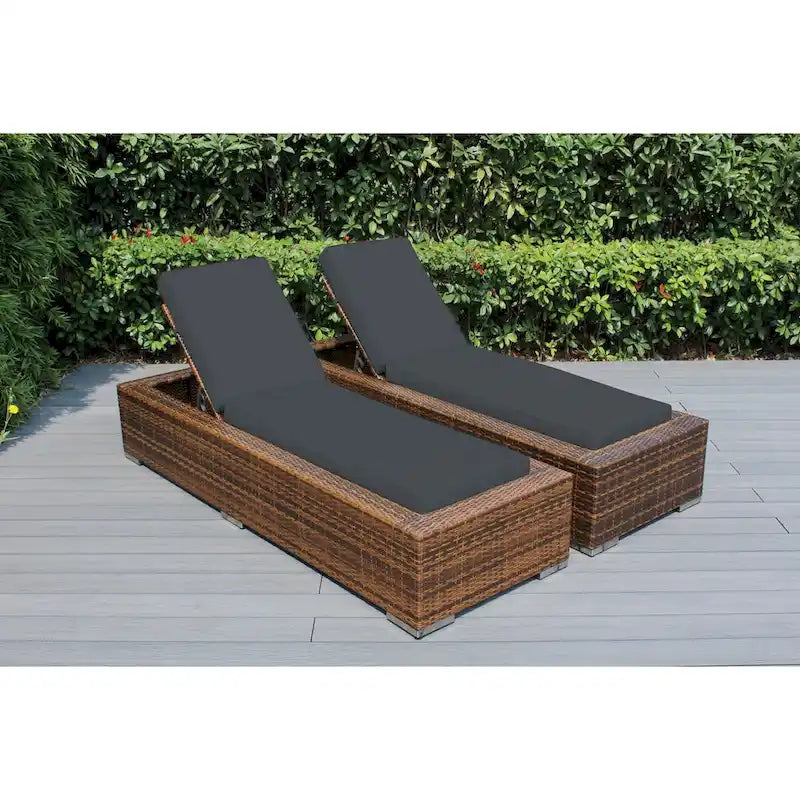 Ohana Outdoor Patio 2 Piece Mixed Brown Wicker Chaise Lounge Set - No Assembly