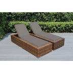 Ohana Outdoor Patio 2 Piece Mixed Brown Wicker Chaise Lounge Set - No Assembly