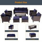 LIVOOSUN 8-Piece Patio Brown Rattan Furniture Conversation Sofa Sets