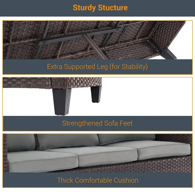 LIVOOSUN 8-Piece Patio Brown Rattan Furniture Conversation Sofa Sets