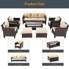LIVOOSUN 8-Piece Patio Brown Rattan Furniture Conversation Sofa Sets