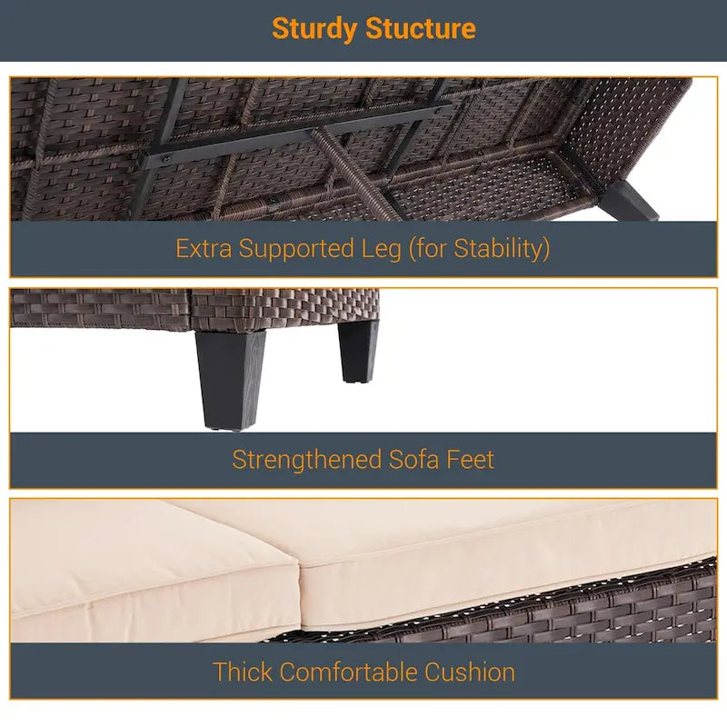 LIVOOSUN 8-Piece Patio Brown Rattan Furniture Conversation Sofa Sets