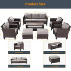 LIVOOSUN 8-Piece Patio Brown Rattan Furniture Conversation Sofa Sets