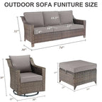 5 Piece Patio Glider Chair with Sofa Ottomans - Brown