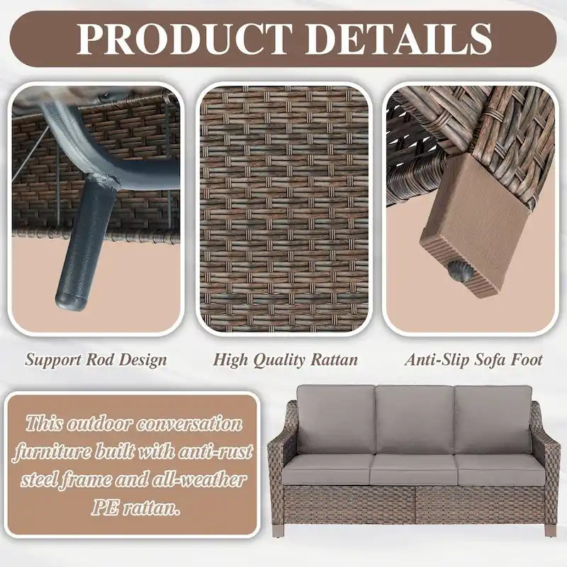 5 Piece Patio Glider Chair with Sofa Ottomans - Brown