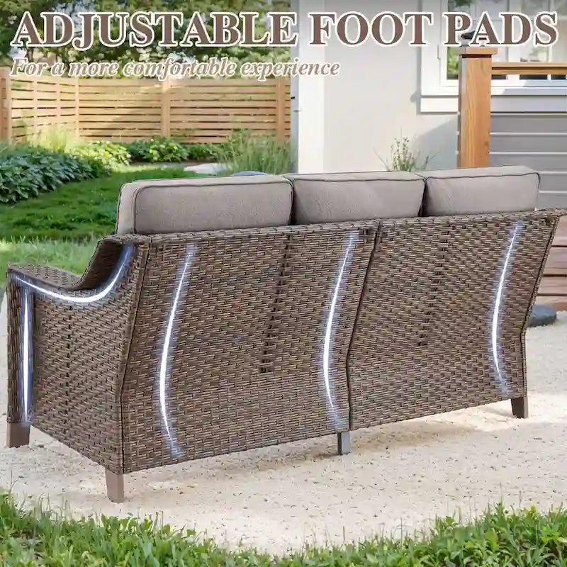 5 Piece Patio Glider Chair with Sofa Ottomans - Brown