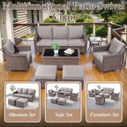 5 Piece Patio Glider Chair with Sofa Ottomans - Brown